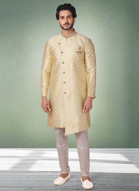 Pista Green Colour Heavy Wedding Wear Jacquard Banarasi Brocade Indo Western Mens Collection 1083